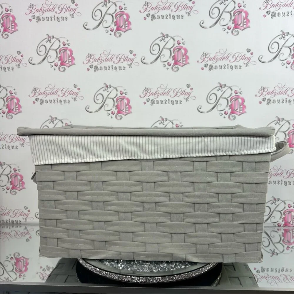 Nicole Miller basket flip top bin tote storage Gray Woven Basket with Lid